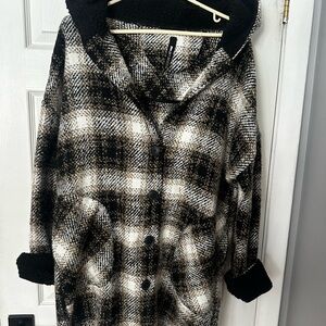 Design Lab Lord & Taylor Monochrome Plaid Teddy Jacket